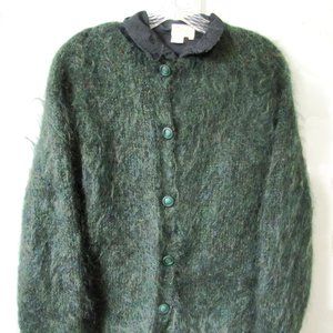 Fuzzy Shaggy Vintage 50s Green  Mohair Cardigan Sweater XL